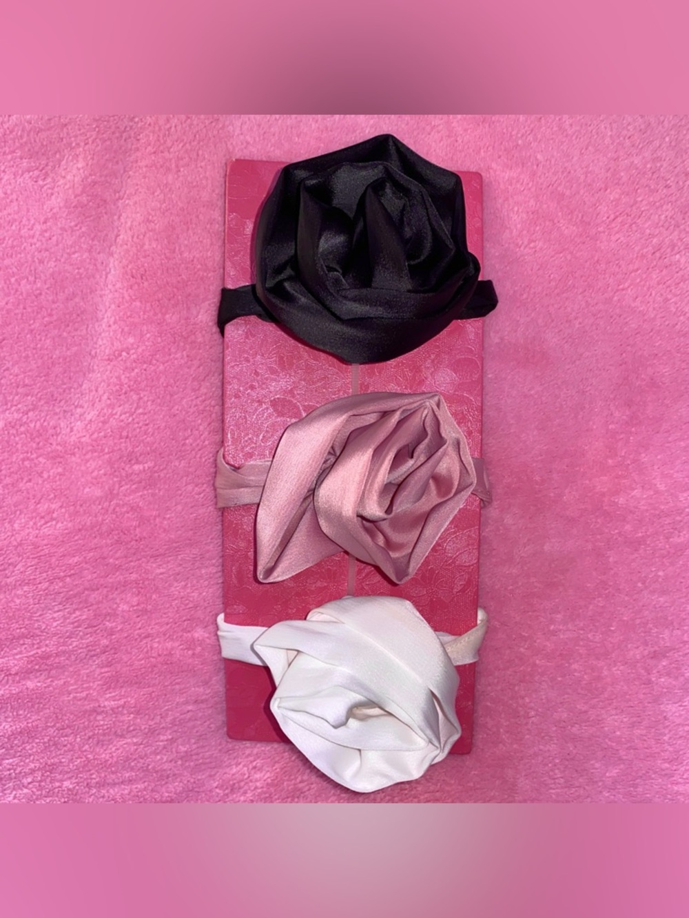 Rose Scrunchie Set White, Black, Blush Pink Linen Blooming Flowers Floral Garden